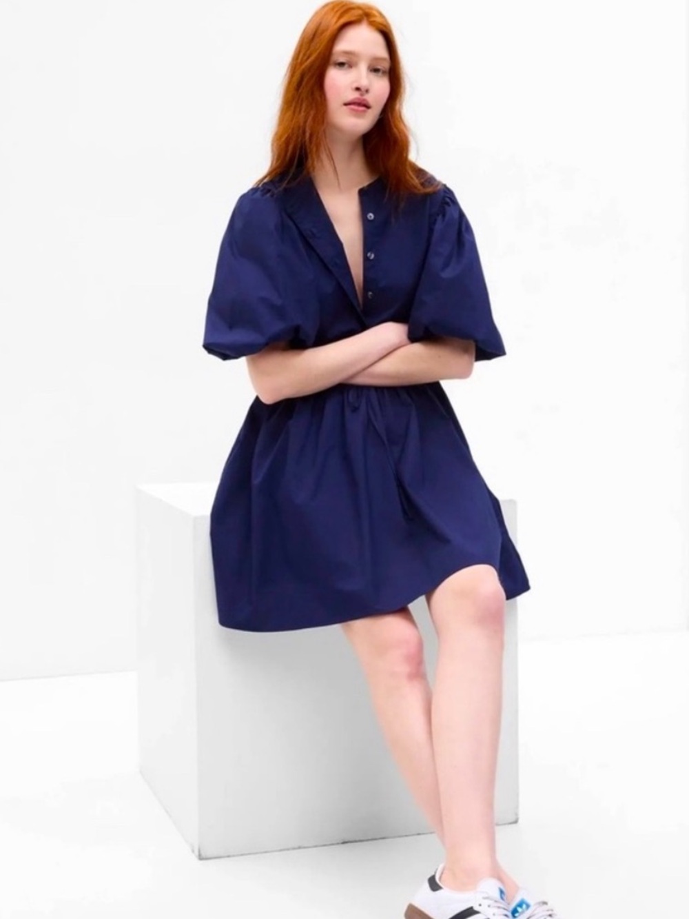 GAP Navy Short Dress with Puff Sleeves